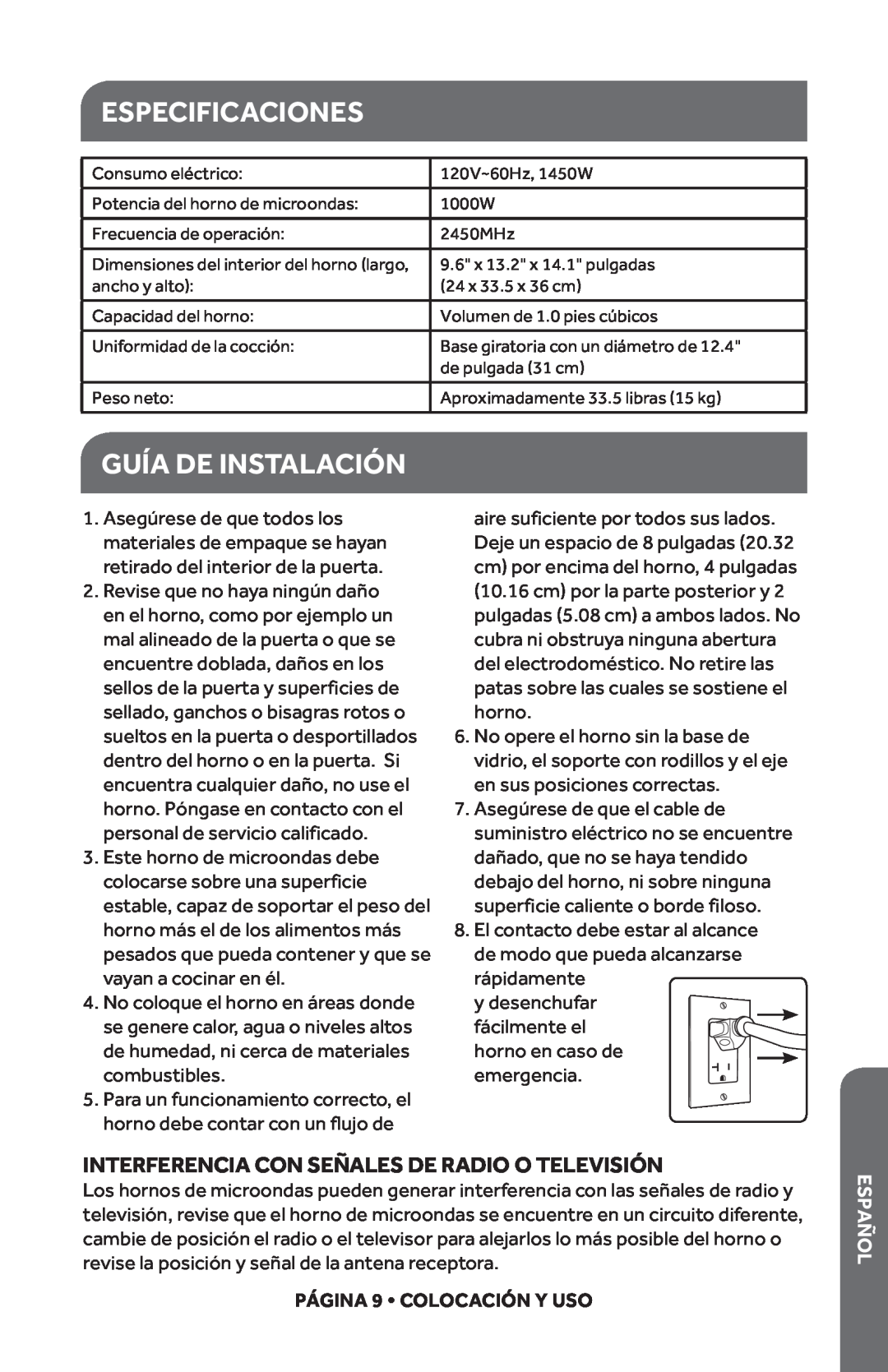 Haier HMC1035SESS Especificaciones, Guía De Instalación, Interferencia Con Señales De Radio O Televisión, Español 