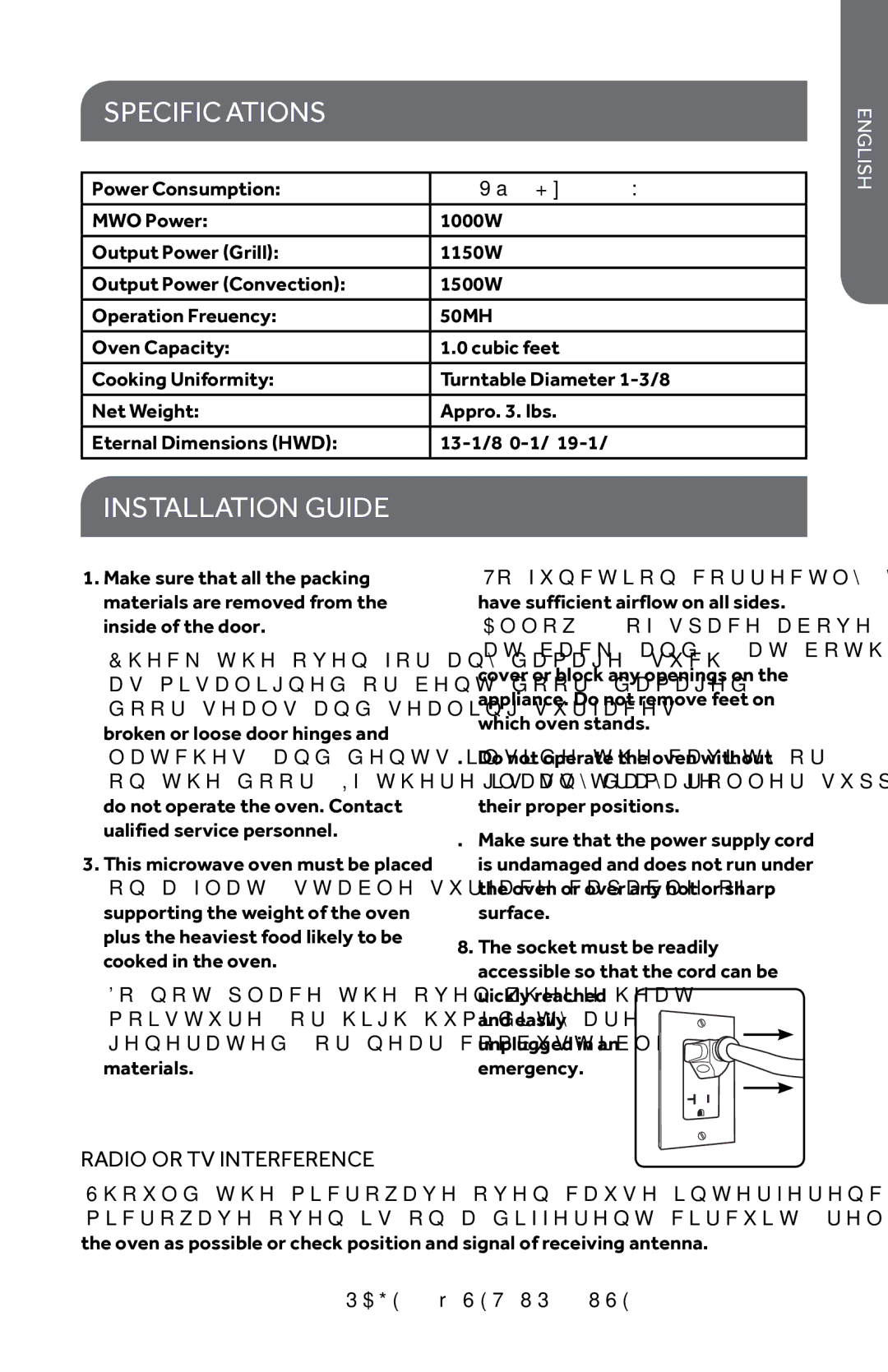 Haier HMC1085SESS user manual Specifications, Installation Guide, Radio or TV Interference 