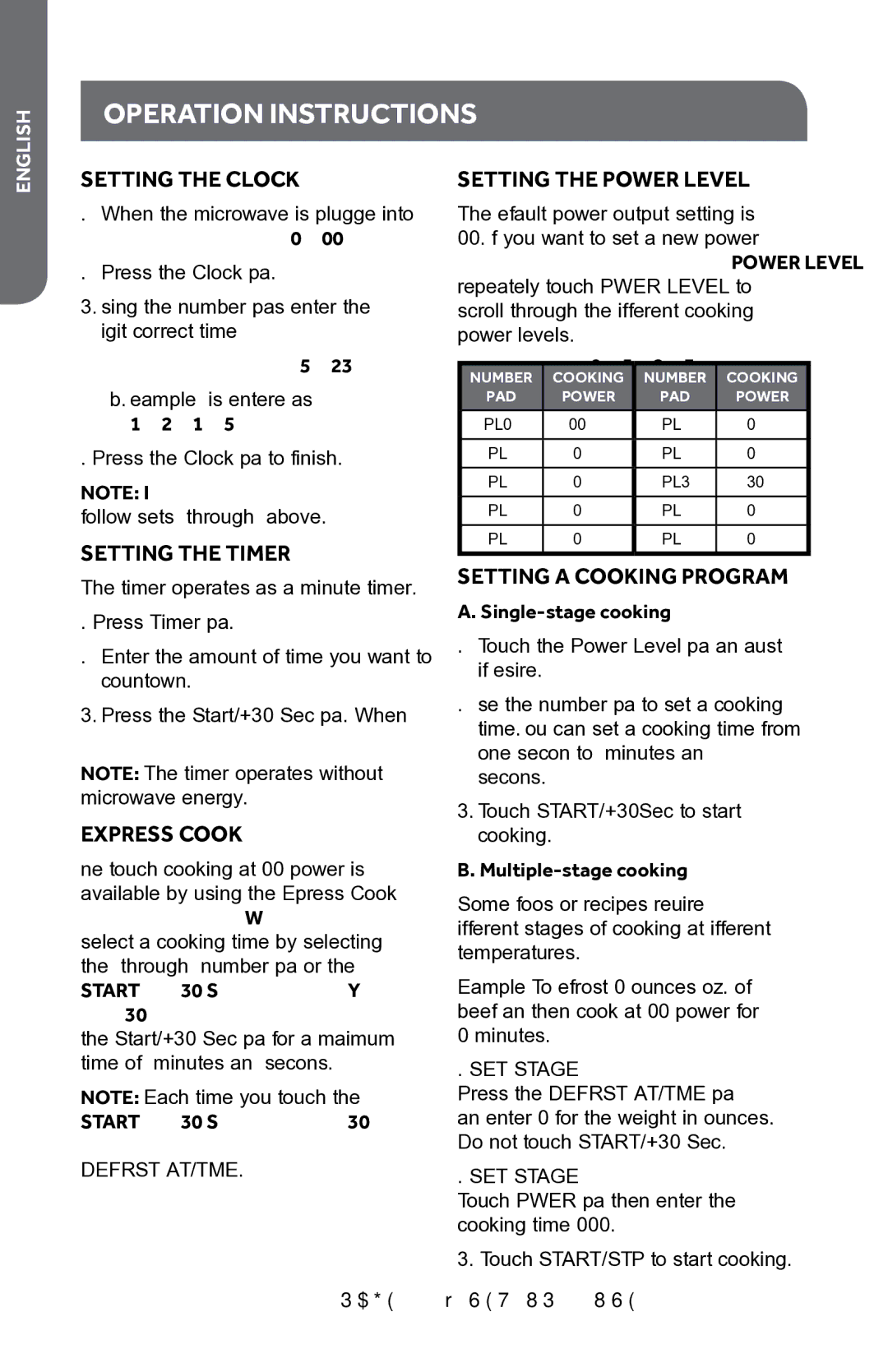 Haier HMC1085SESS user manual Operation Instructions, Setting the Clock, Express Cook, Setting the Power Level 