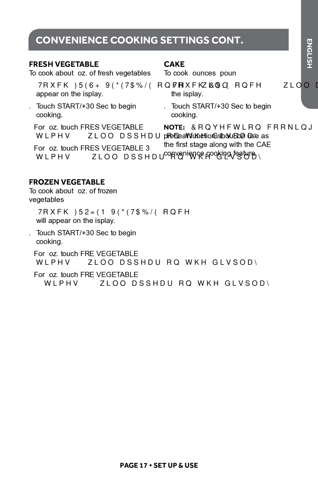 Haier HMC1085SESS user manual Fresh Vegetable, Cake, Frozen Vegetable 