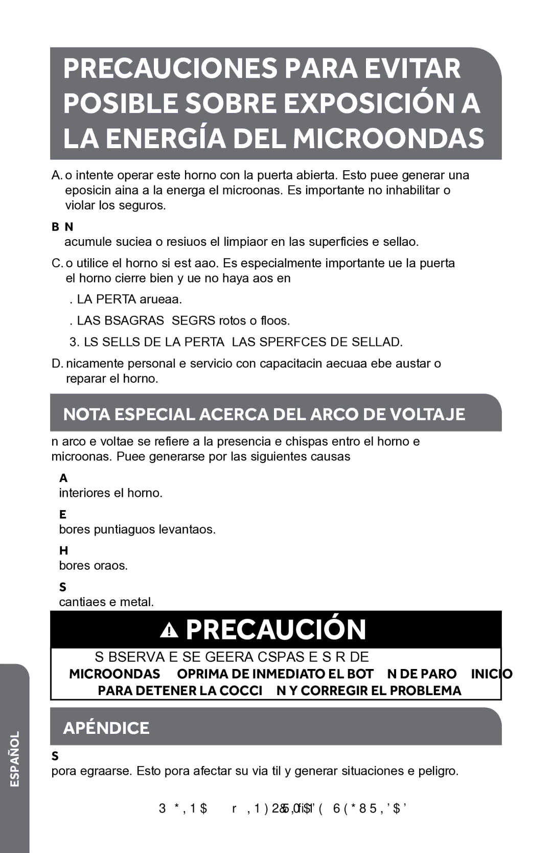 Haier HMC1085SESS Nota Especial Acerca DEL Arco DE Voltaje, Apéndice, LOS Sellos DE LA Puerta Y LAS Superficies DE Sellado 