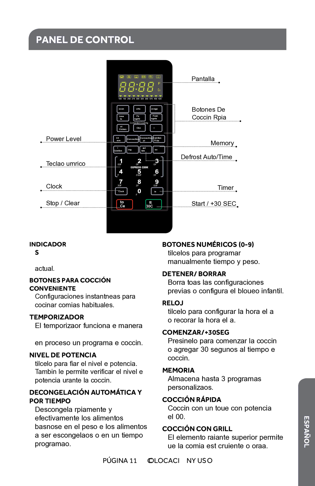 Haier HMC1085SESS user manual Panel DE Control, Indicador 