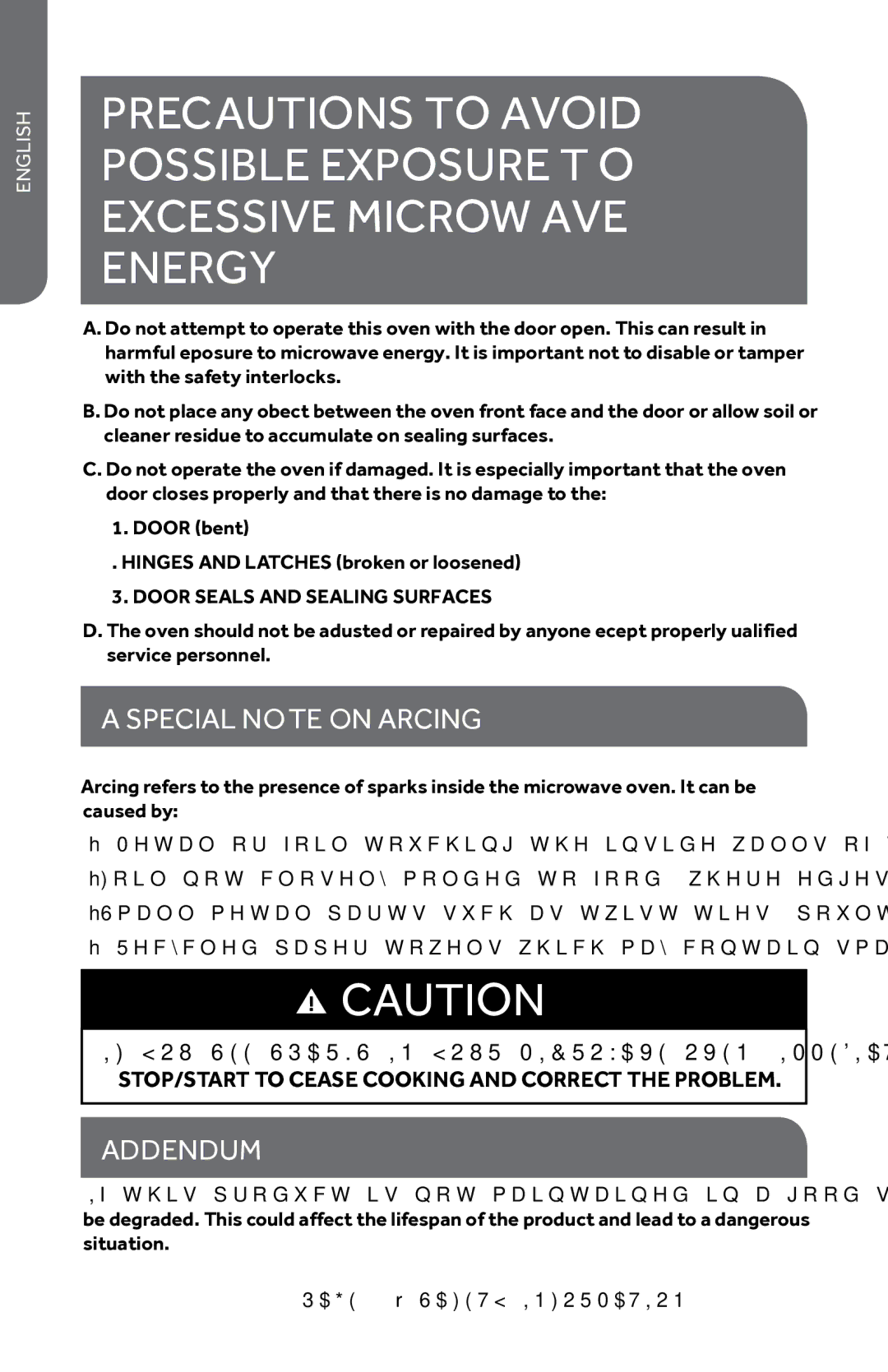 Haier HMC1085SESS user manual Special Note on Arcing, Addendum, Door Seals and Sealing Surfaces 