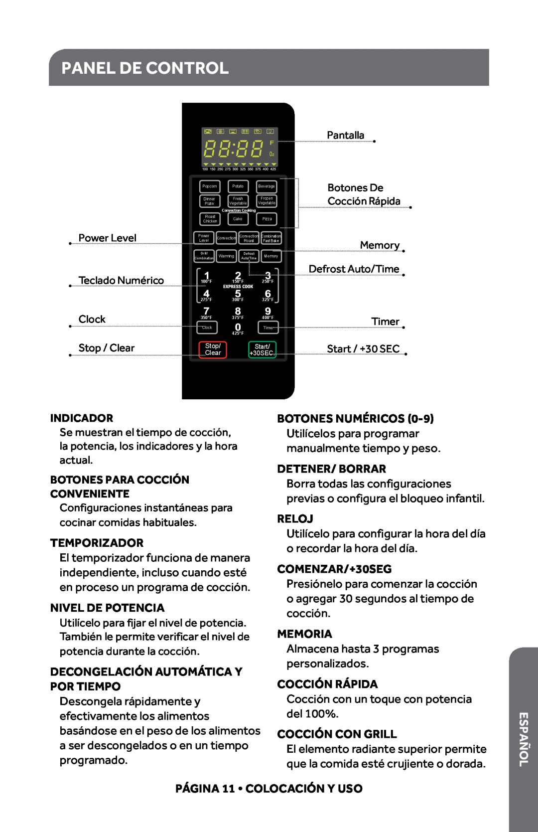 Haier HMC1085SESS user manual Panel De Control, l o añEsp 