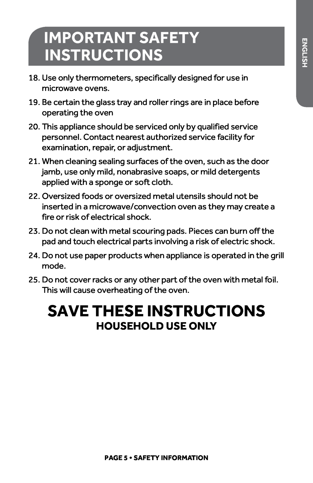 Haier HMC1085SESS user manual Household Use Only, important safety instructions, Save These Instructions 