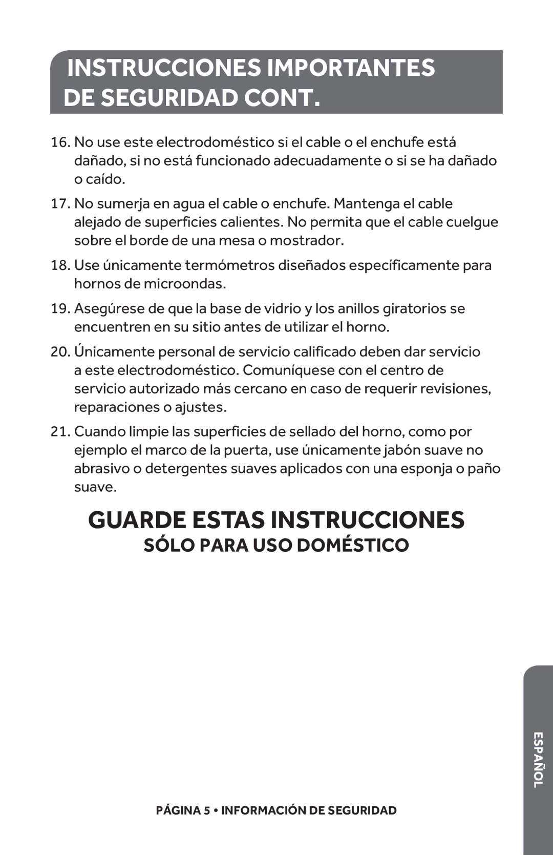 Haier HMC1120BEBB, HMC1120BEWW user manual Guarde Estas Instrucciones 