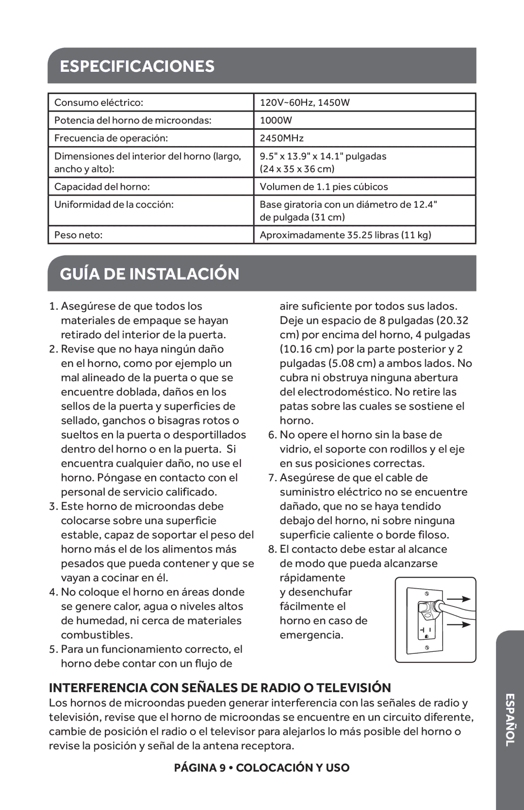 Haier HMC1120BEBB, HMC1120BEWW Especificaciones, Guía DE Instalación, Interferencia CON Señales DE Radio O Televisión 