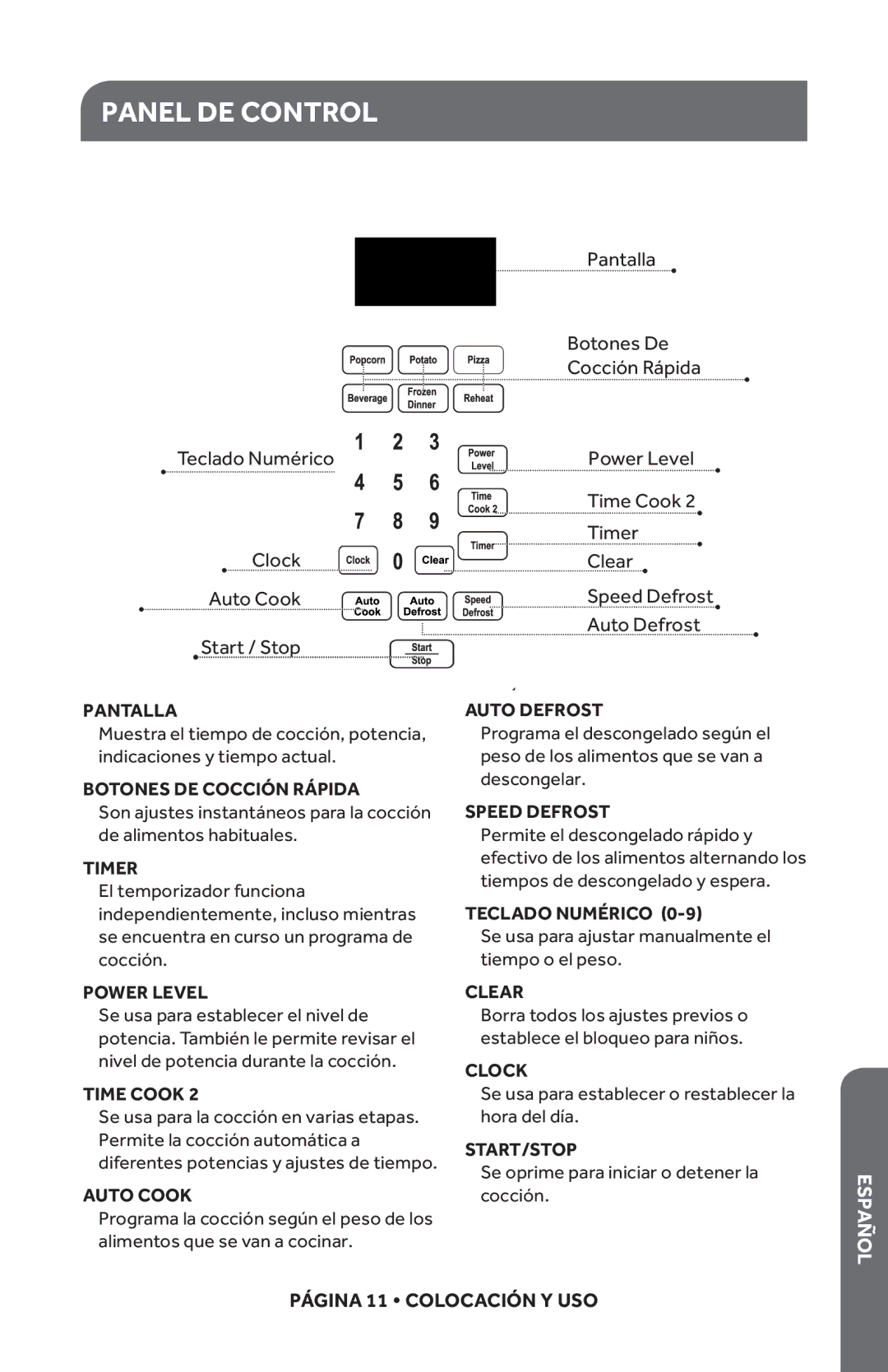 Haier HMC1120BEBB, HMC1120BEWW user manual Panel DE Control, Timer 