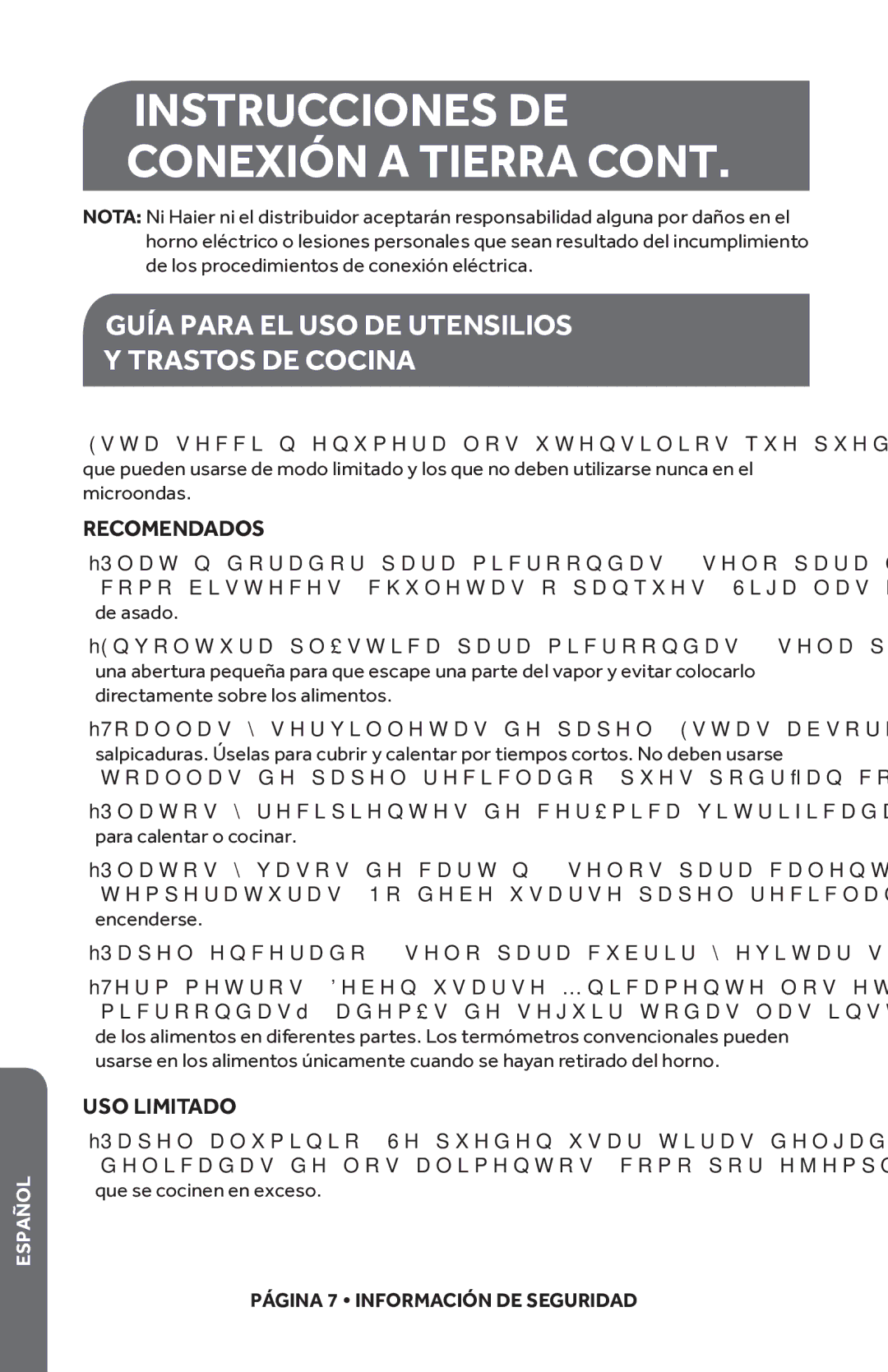 Haier HMC1285SESS user manual Guía Para EL USO DE Utensilios Trastos DE Cocina, Recomendados, USO Limitado 