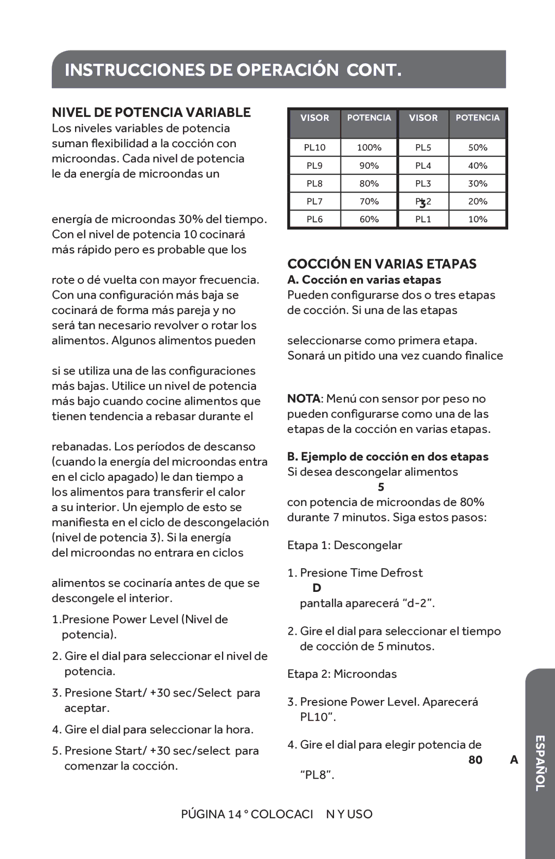 Haier HMC1285SESS user manual Nivel DE Potencia Variable, Cocción EN Varias Etapas 