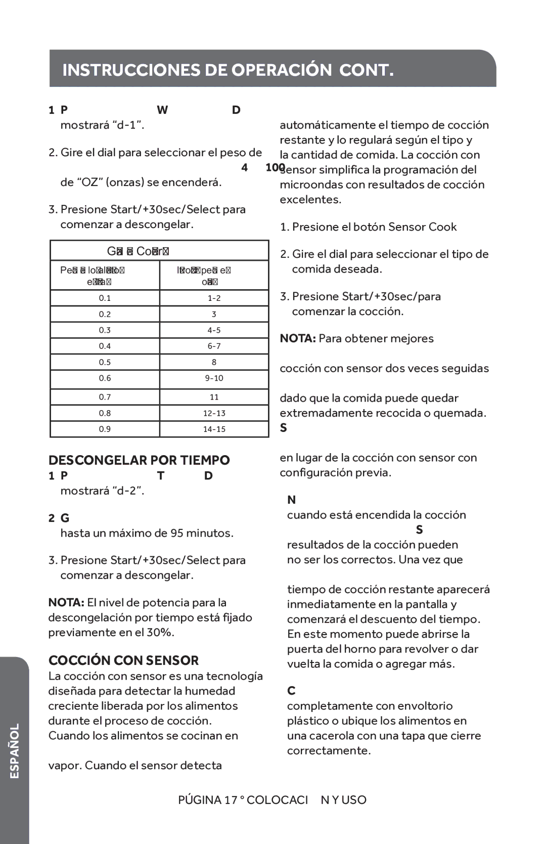 Haier HMC1285SESS user manual Descongelar POR Tiempo, Cocción CON Sensor 