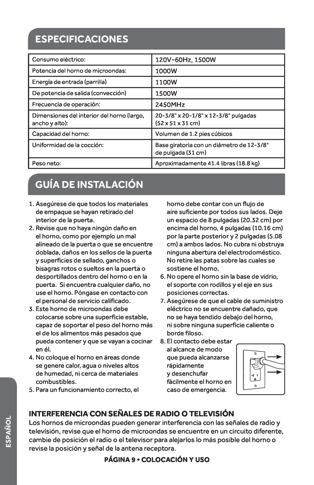 Haier HMC1285SESS Especificaciones, Guía De Instalación, Interferencia Con Señales De Radio O Televisión, Español 
