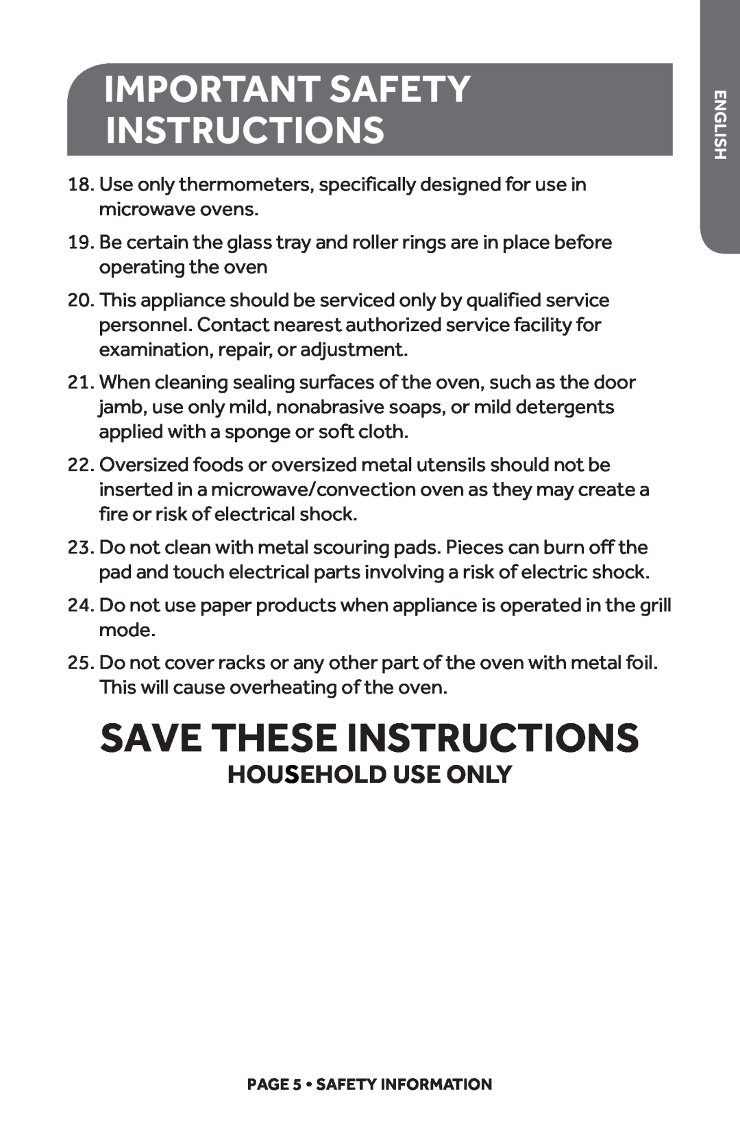 Haier HMC1285SESS user manual Save These Instructions, Household Use Only, Important Safety Instructions 