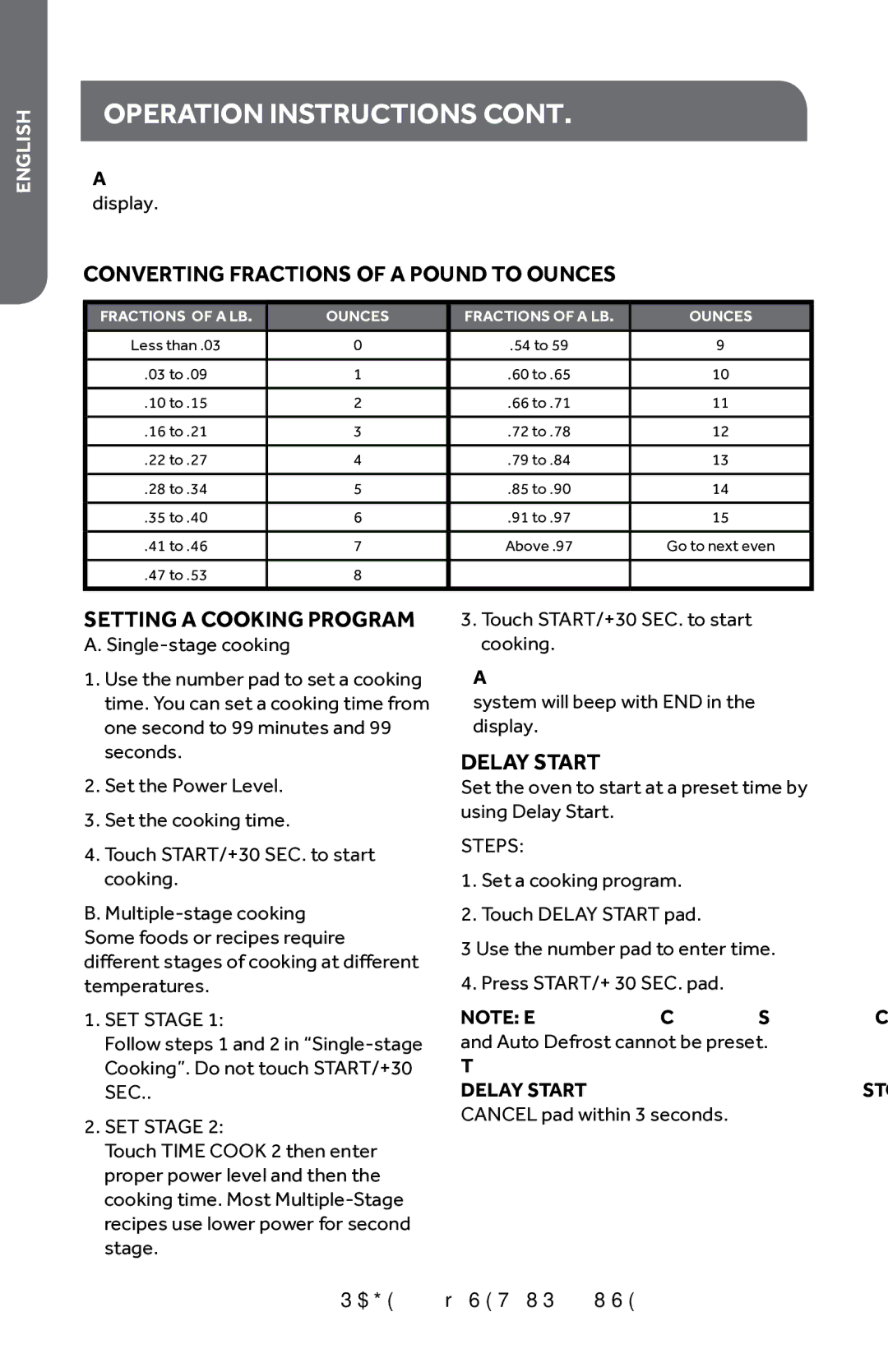 Haier Haier Microwave Oven Converting Fractions of a Pound to Ounces, Setting a Cooking Program, Delay Start, SET Stage 