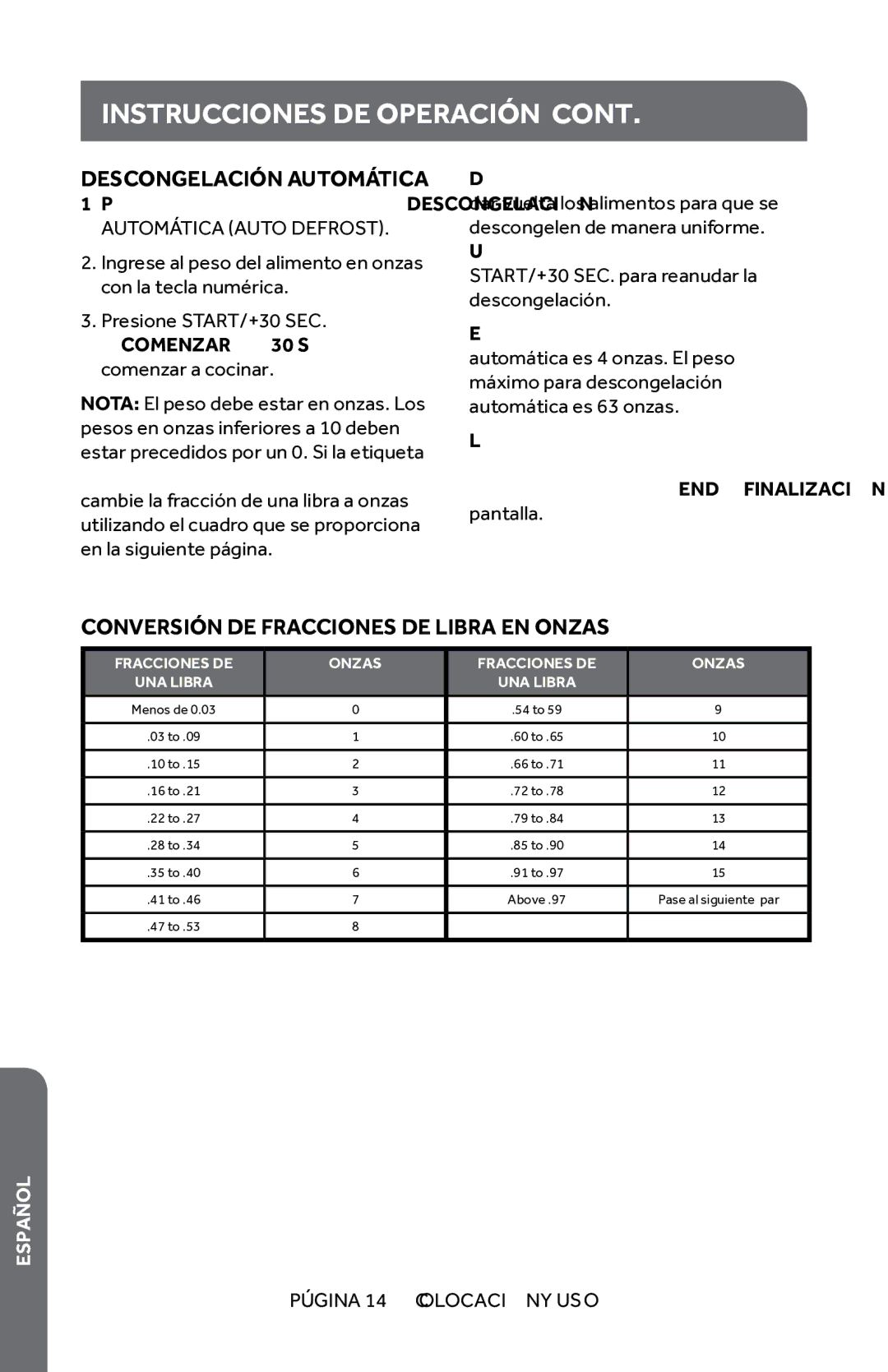 Haier HMC1640BEBB Instrucciones DE Operación, Descongelación Automática, Conversión DE Fracciones DE Libra EN Onzas 