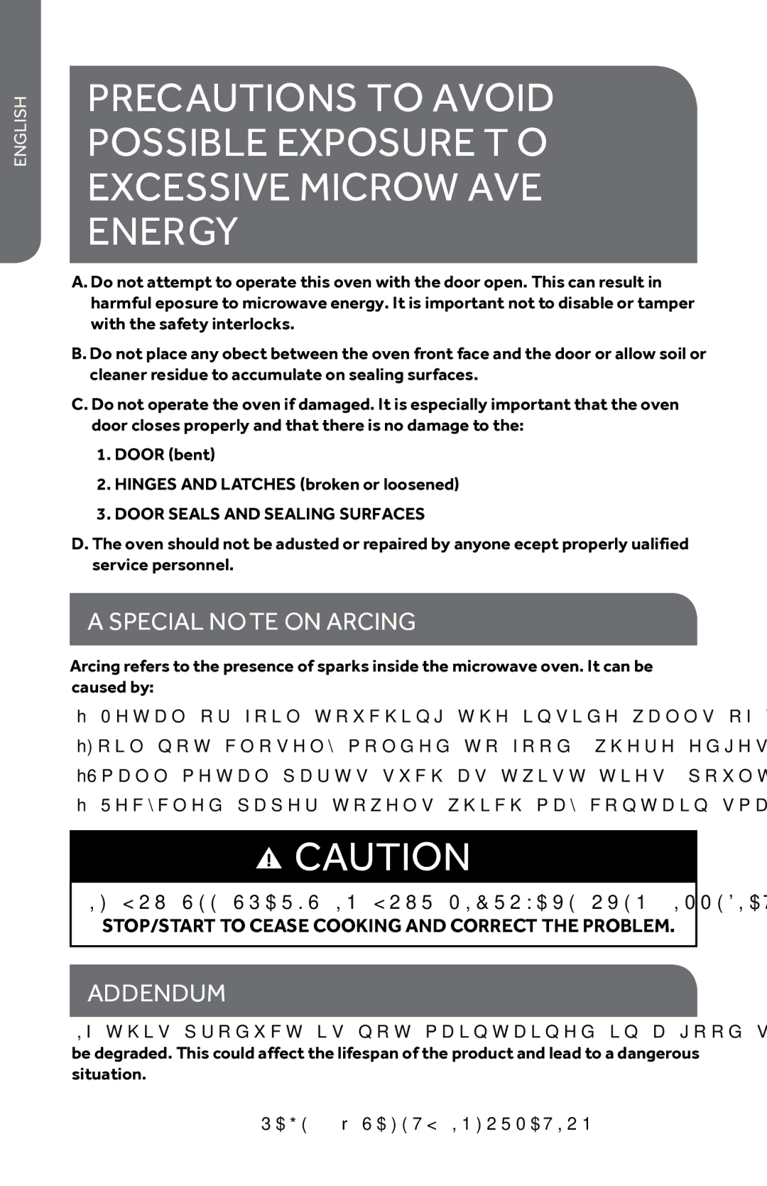 Haier Haier Microwave Oven, HMC1640BEBB, HMC1640BEWW Special Note on Arcing, Addendum, Door Seals and Sealing Surfaces 