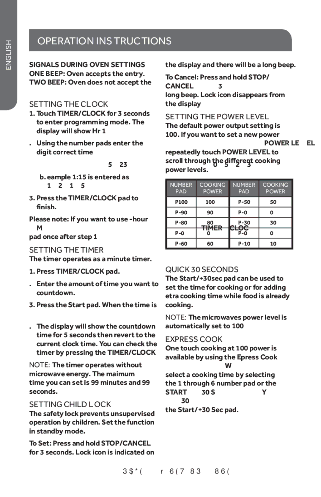 Haier HMC1685SESS Operation Instructions, Setting the Clock, Setting Child Lock, Setting the Power Level, Express Cook 