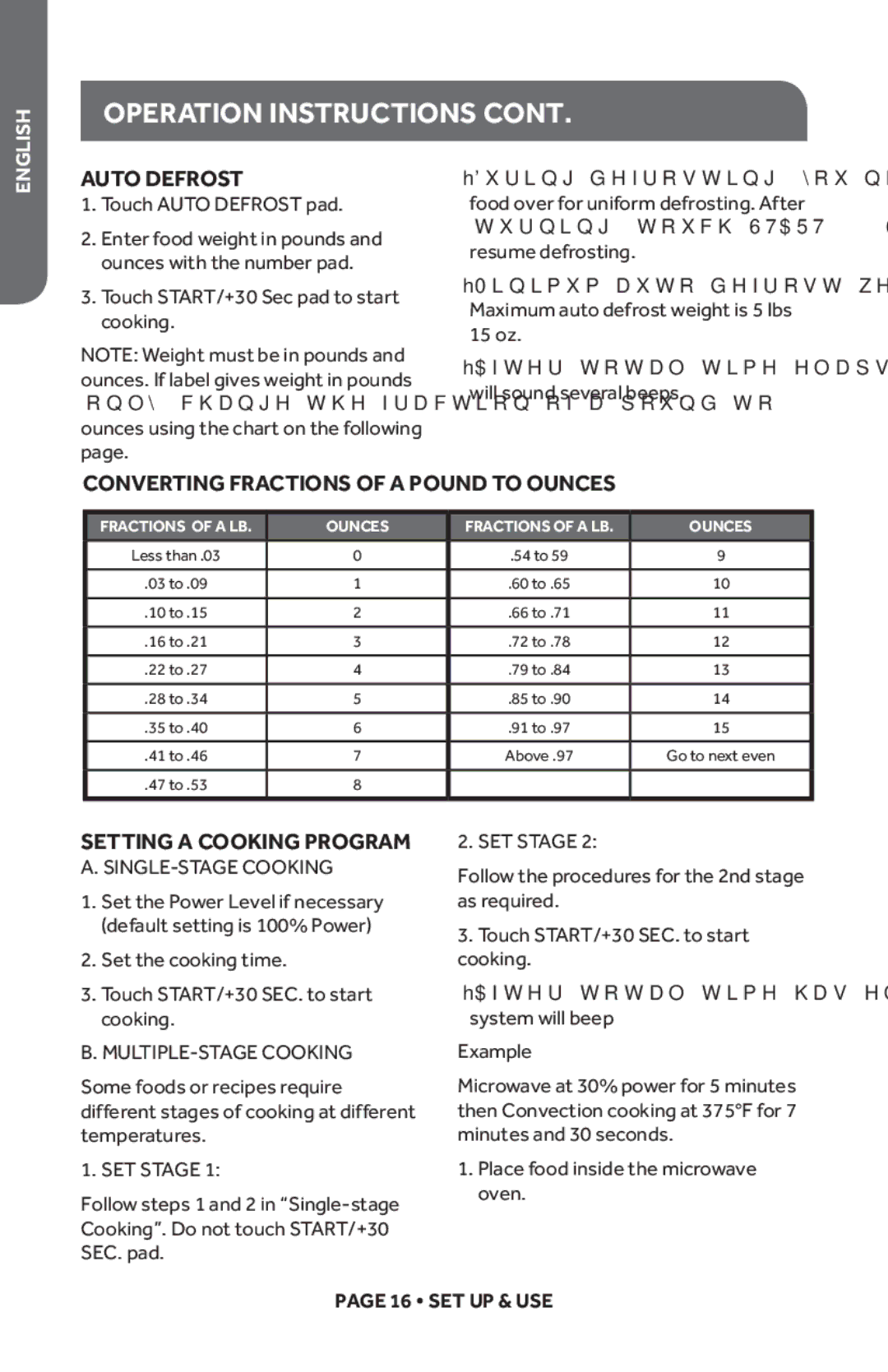 Haier HMC1685SESS user manual Auto Defrost, Converting Fractions of a Pound to Ounces, Setting a Cooking Program 