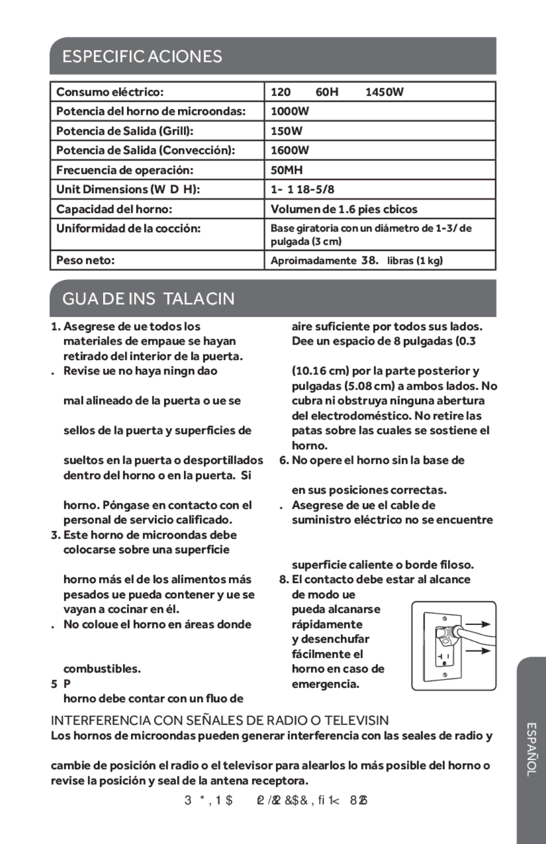 Haier HMC1685SESS user manual Especificaciones, Guía DE Instalación, Interferencia CON Señales DE Radio O Televisión 