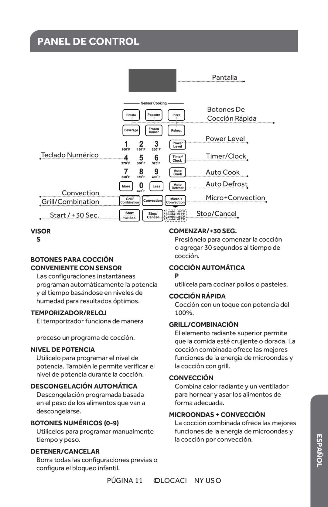 Haier HMC1685SESS user manual Panel DE Control, Botones Para Cocción Conveniente CON Sensor 