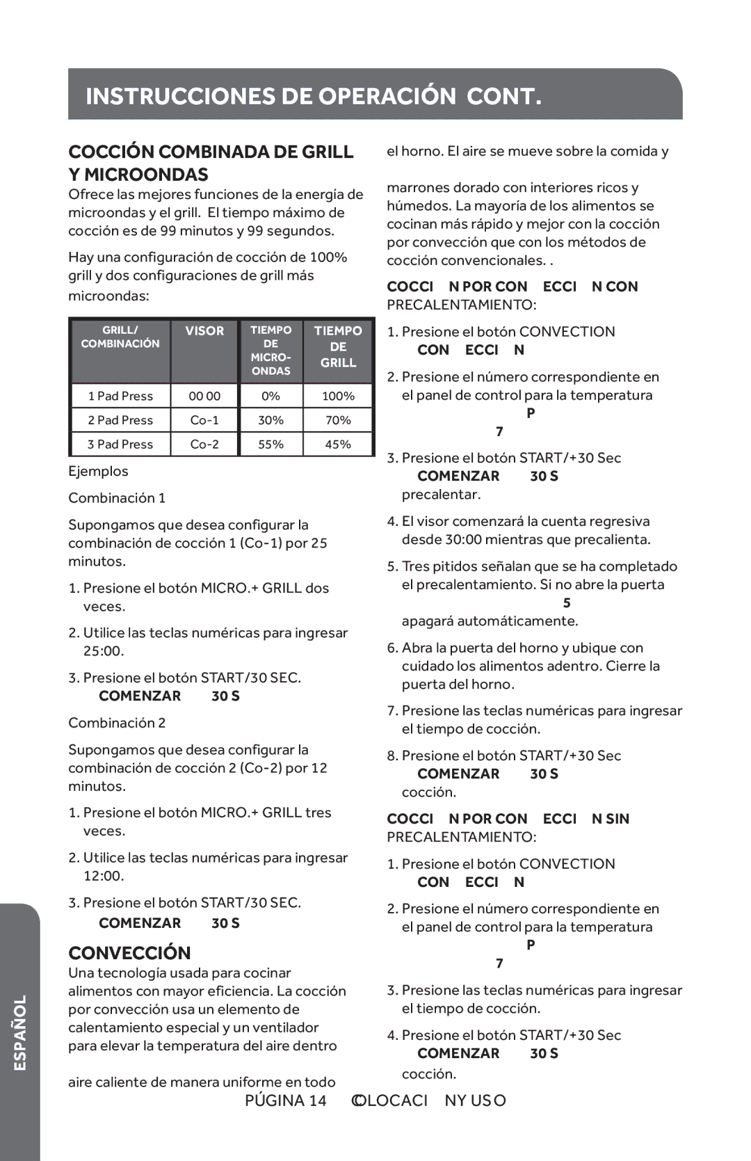 Haier HMC1685SESS user manual Instrucciones DE Operación, Cocción Combinada DE Grill Y Microondas, Convección 