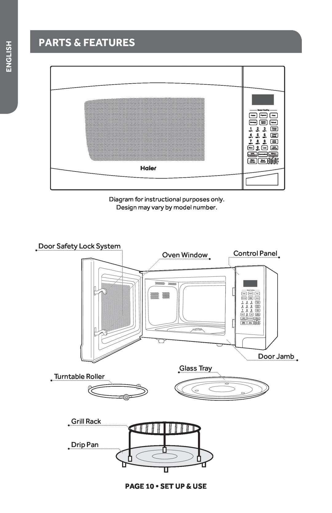 Haier HMC1685SESS user manual Parts & Features, English, Page 10 • Set Up & Use 