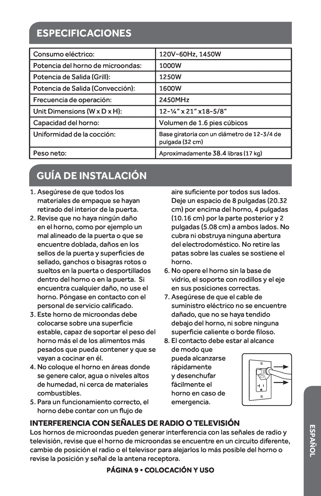 Haier HMC1685SESS user manual Especificaciones, Guía De Instalación, Interferencia Con Señales De Radio O Televisión, añEsp 