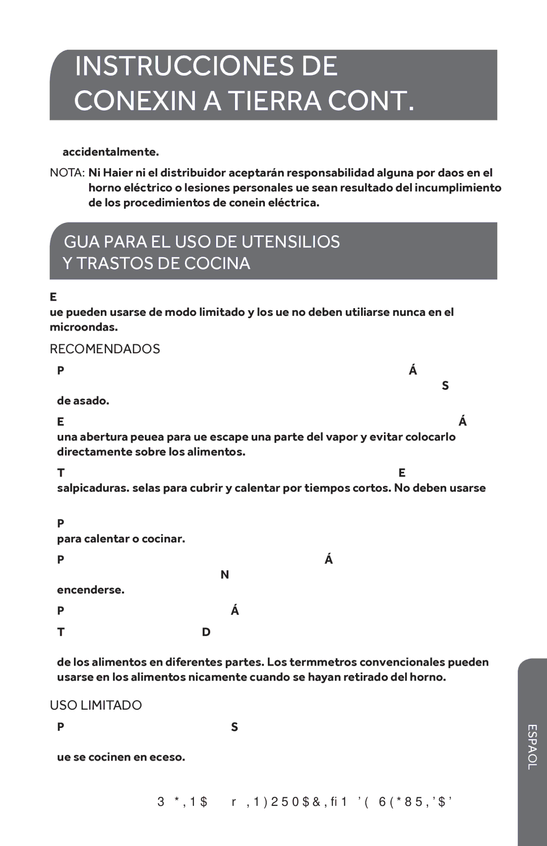 Haier HMC610BEBB, HMC610BEWW user manual Guía Para EL USO DE Utensilios Trastos DE Cocina, Recomendados, USO Limitado 