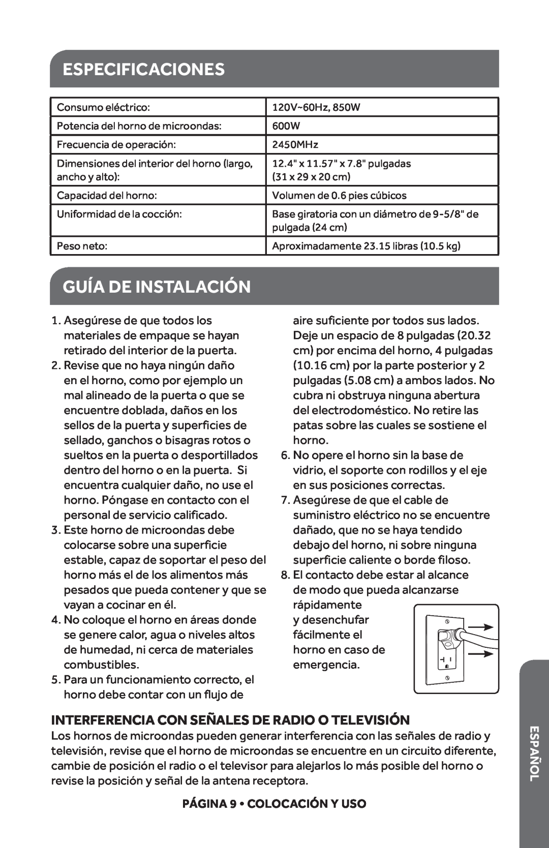 Haier HMC610BEBB Especificaciones, Guía De Instalación, Interferencia Con Señales De Radio O Televisión, Español 