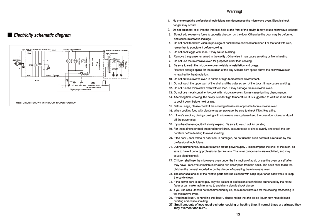 Haier AED-2485EG, HMW24AEDSS manual Electricity schematic diagram 