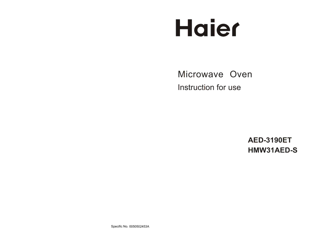 Haier AED-3190ET, HMW31AED-S manual Microwave Oven 