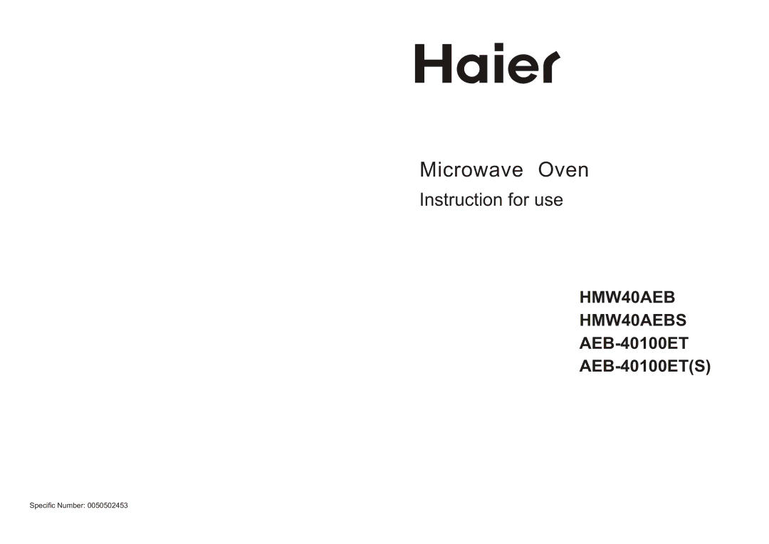 Haier HMW40AEB manual Microwave Oven 