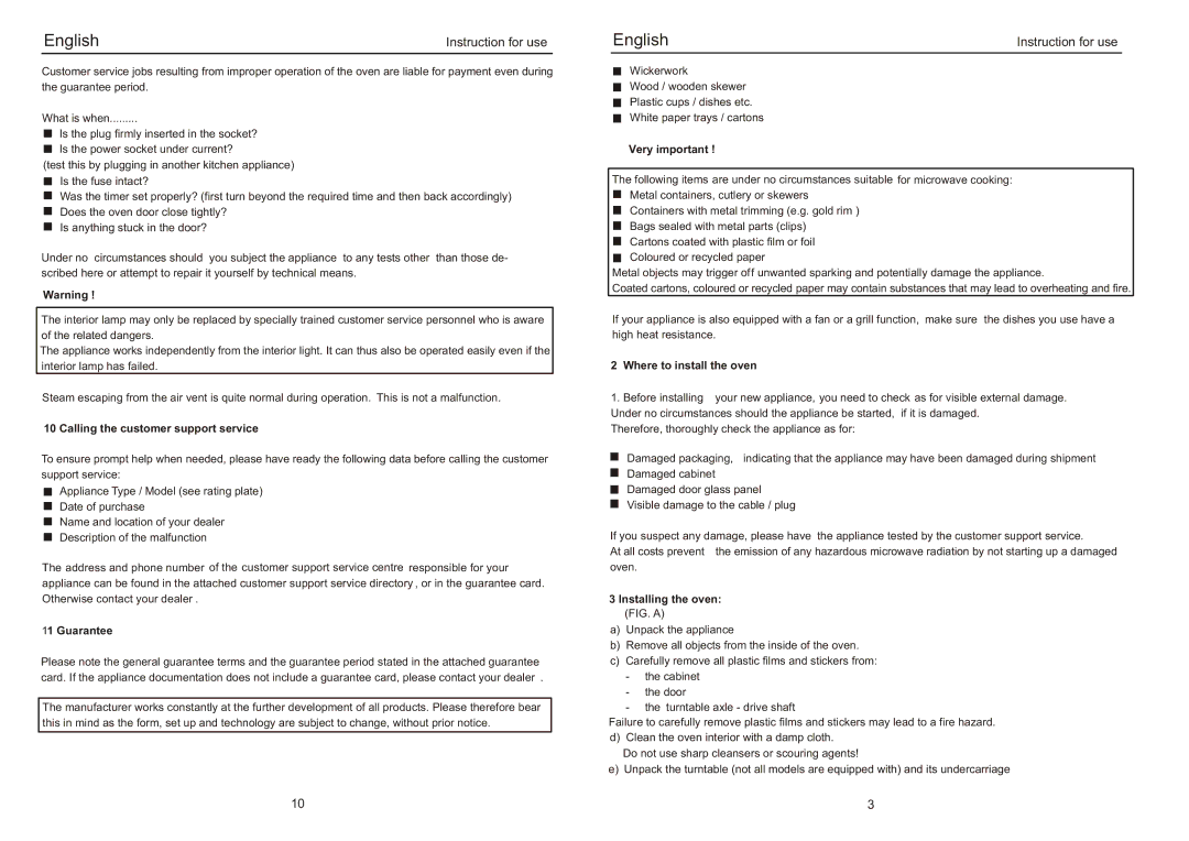 Haier HMW40AEB manual Calling the customer support service, Guarantee, Very important, Where to install the oven 