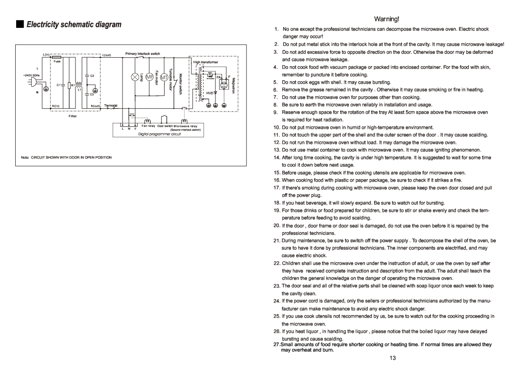 Haier HMW40AEB manual Electricity schematic diagram 