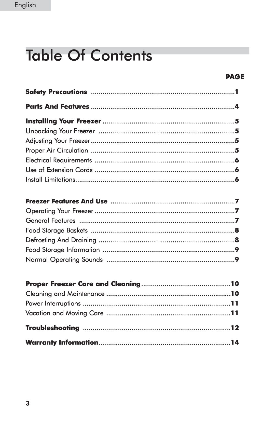 Haier HNCM035E, HNCM070E, HNCM053E user manual Table Of Contents, Page 