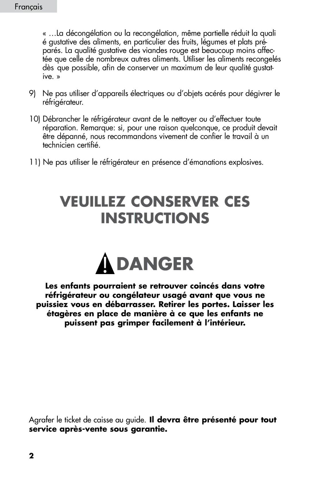 Haier HNDE03VS manual Veuillez Conserver CES Instructions 