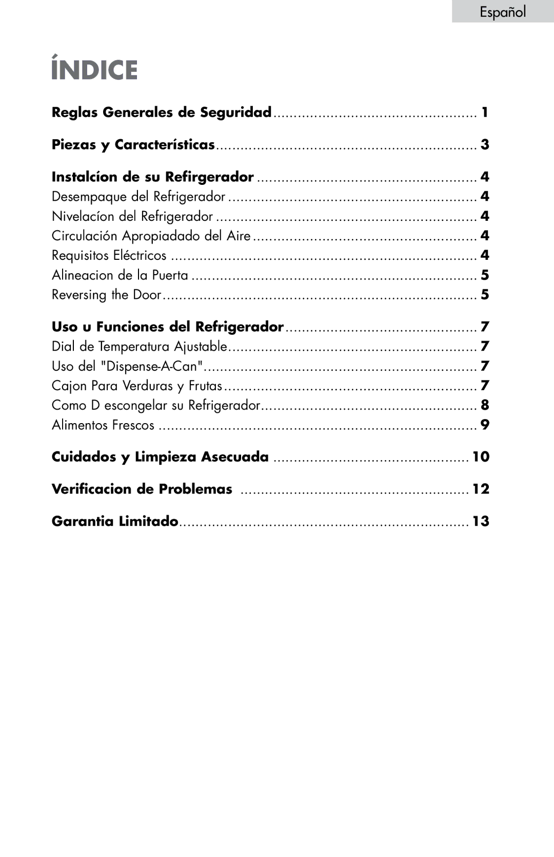 Haier HNDE03VS manual Español, Uso u Funciones del Refrigerador 