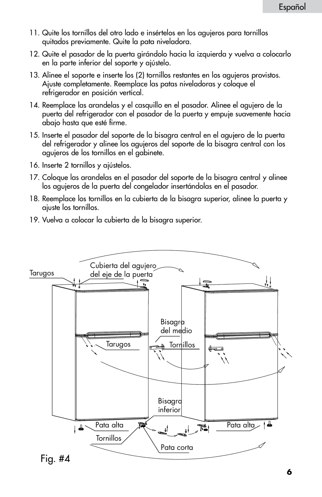 Haier HNDE03VS manual Del eje de la puerta 