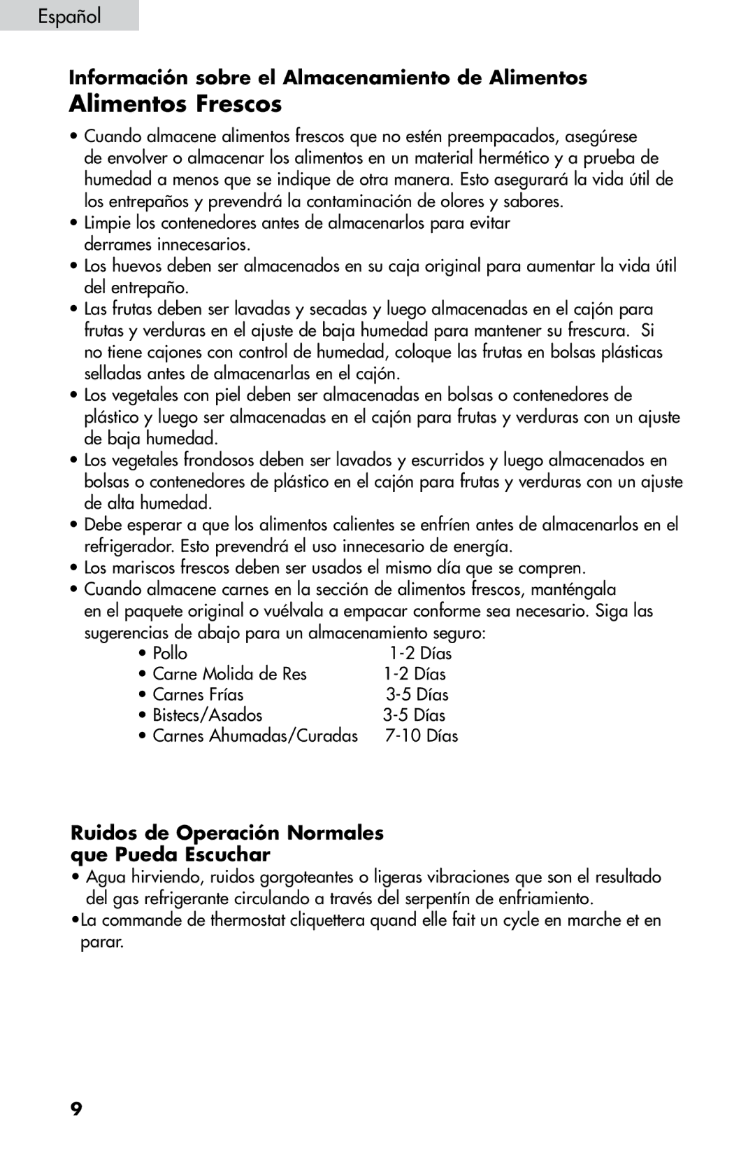 Haier HNDE03VS manual Alimentos Frescos, Información sobre el Almacenamiento de Alimentos 