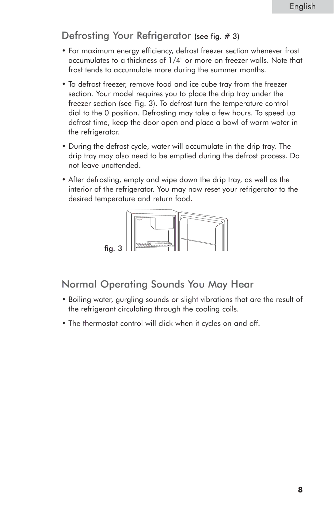 Haier HNSB02 user manual Defrosting Your Refrigerator see fig. # 