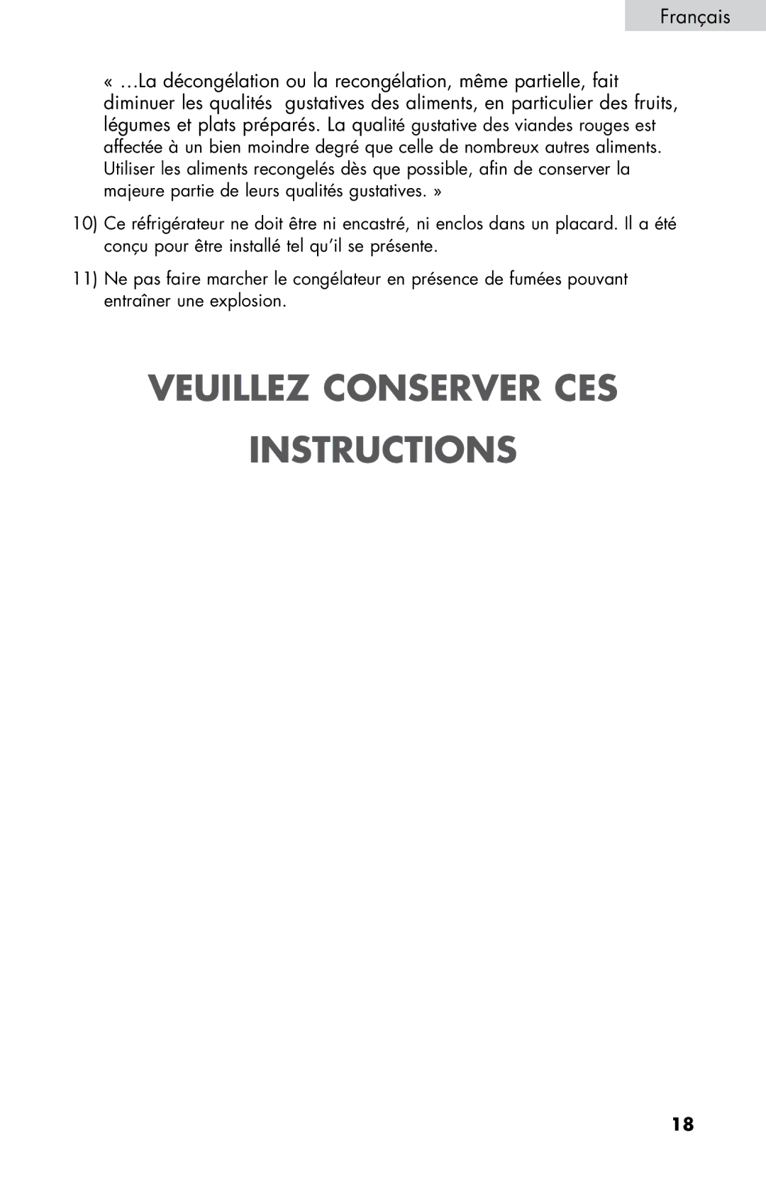 Haier ESRN025, HNSE025 user manual Veuillez Conserver CES Instructions 