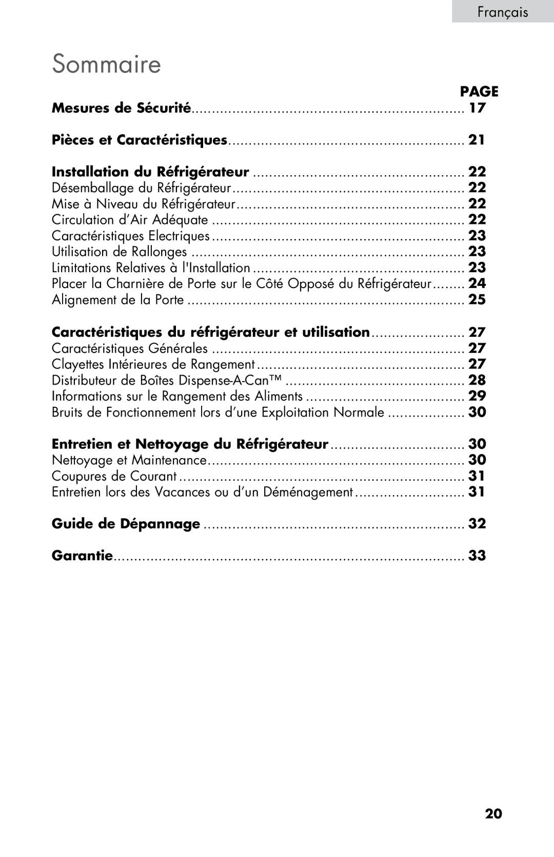 Haier ESRN025, HNSE025 user manual Caractéristiques du réfrigérateur et utilisation, Entretien et Nettoyage du Réfrigérateur 