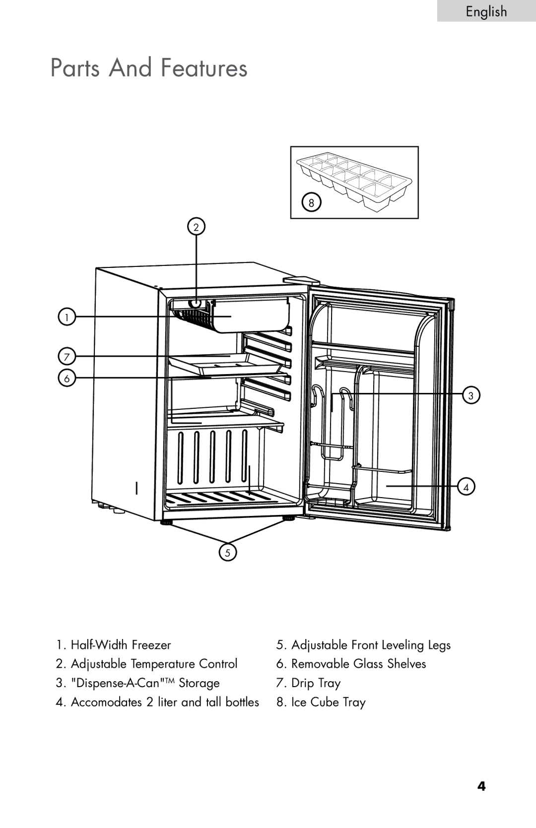 Haier ESRN025, HNSE025 user manual Parts And Features 