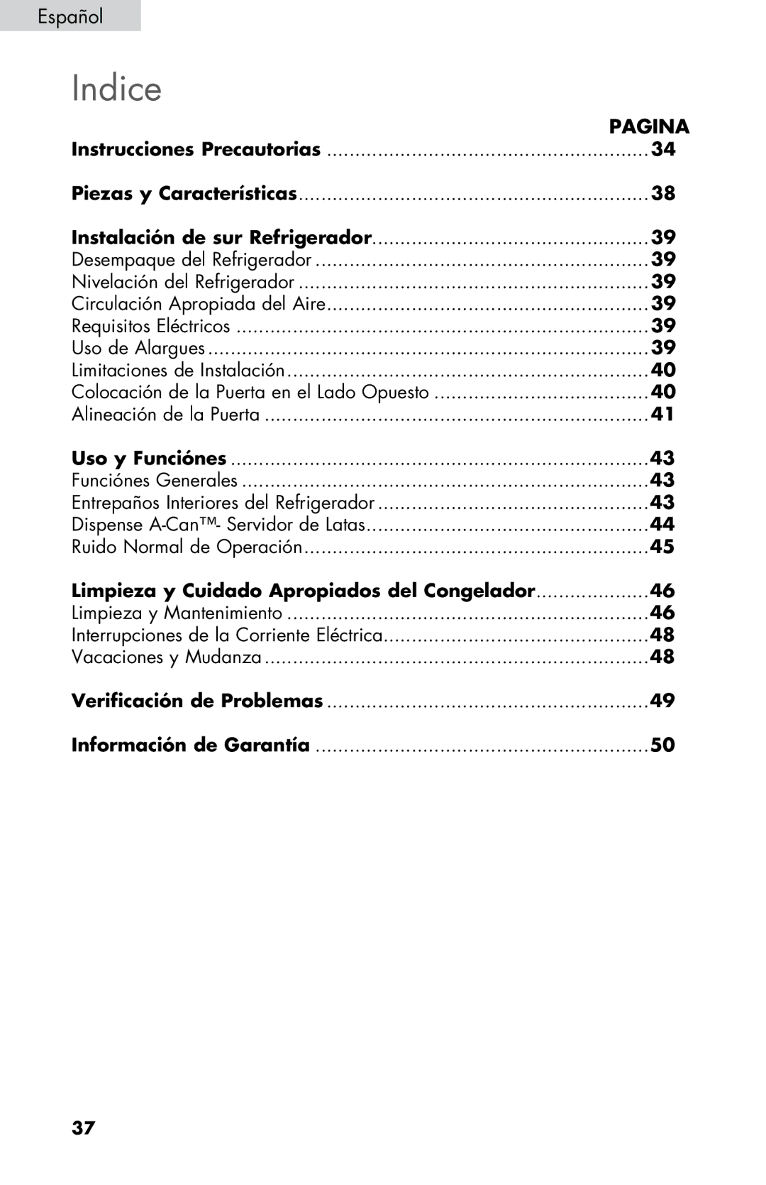 Haier HNSE04 user manual Indice, Español 