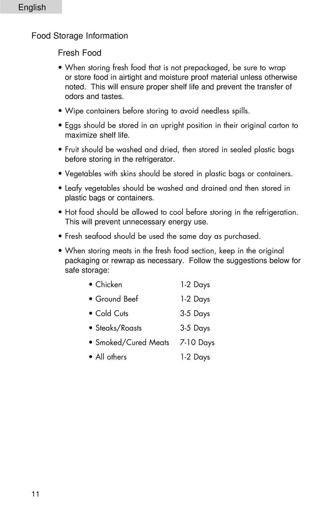 Haier HNSE045VS user manual Food Storage Information Fresh Food 