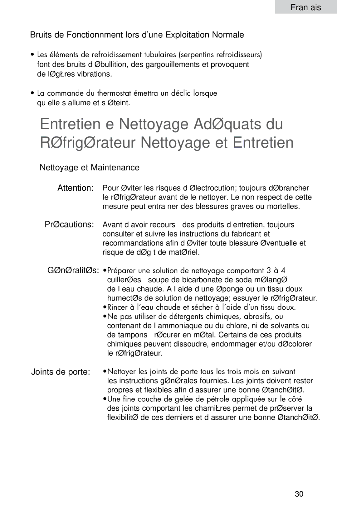 Haier HNSE045VS user manual Bruits de Fonctionnment lors dune Exploitation Normale, Nettoyage et Maintenance 