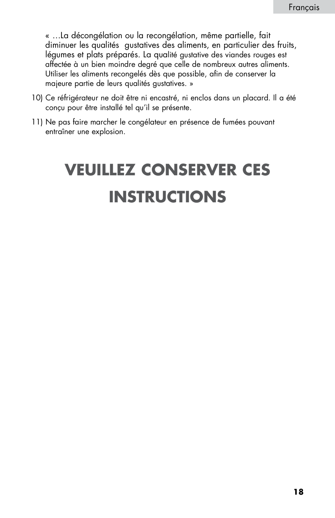 Haier HNSE045VS user manual Veuillez Conserver Ces Instructions 