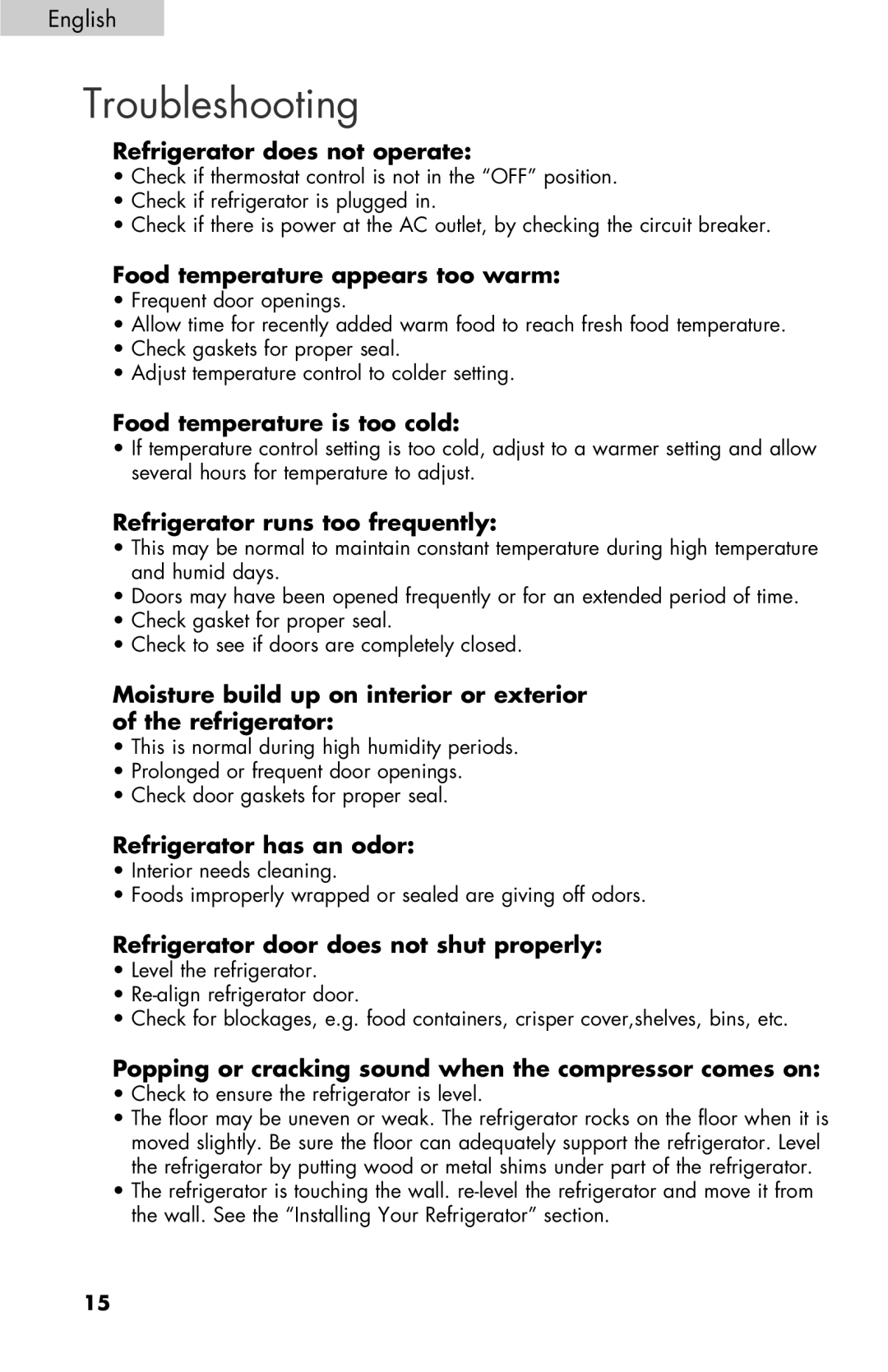 Haier HNSEW025 user manual Troubleshooting 