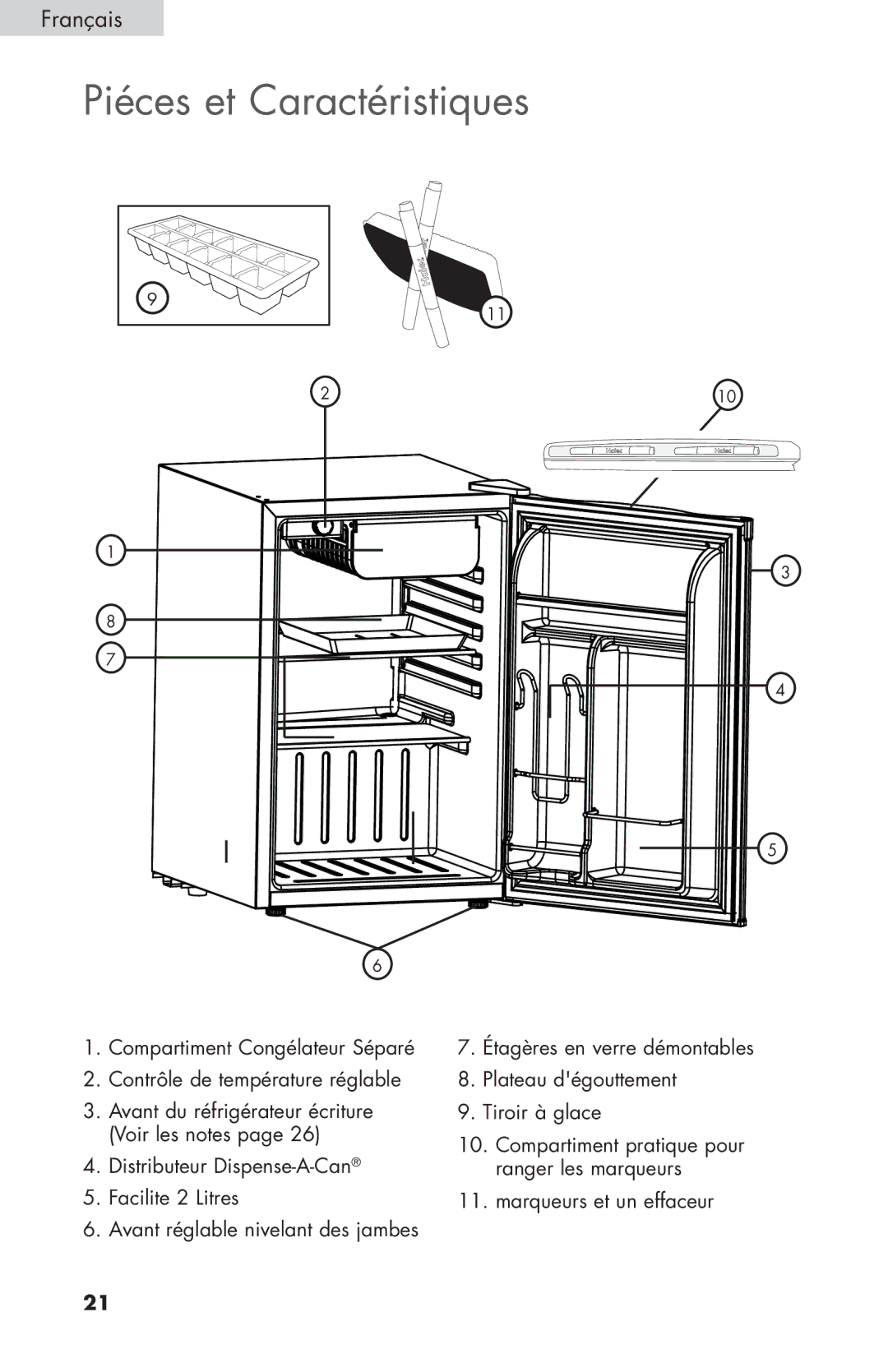 Haier HNSEW025 user manual Piéces et Caractéristiques 