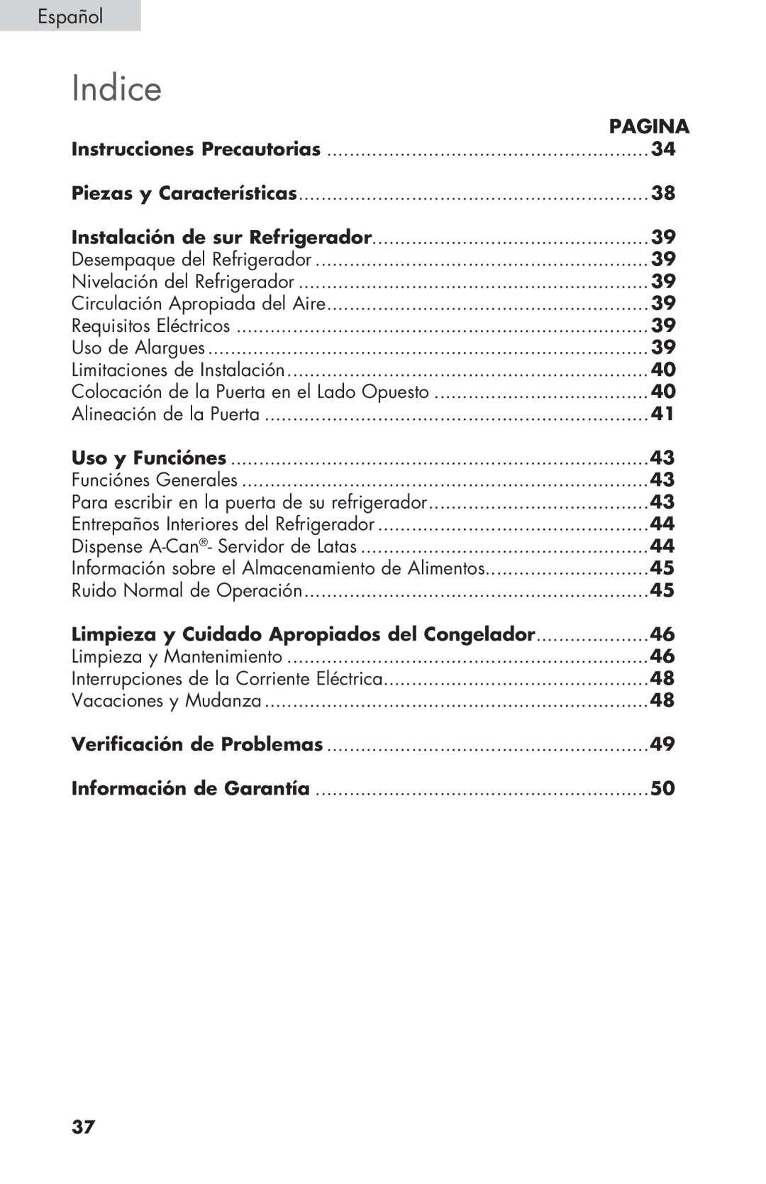 Haier HNSEW025 user manual Indice, Español 